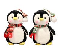 Nuiorfty 2Pcs Penguin Plush, Cute Penguin Stuffed Animal with Hat and Scarf 10" Decorative Christmas Stuffed Animals, Soft Body Pudgy Penguins for Home Xmas Party Ornament