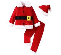 Nuiorfty 3PCS/Set Kids Santa Costume Unisex Christmas Costumes with Plush Jacket Coat, Pants and Hat Santa Baby Outfit Elf Costume for Girls Boys Christmas Cosplay, Size 90