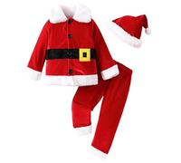Nuiorfty 3PCS/Set Kids Santa Costume Unisex Christmas Costumes with Plush Jacket Coat, Pants and Hat Santa Baby Outfit Elf Costume for Girls Boys Christmas Cosplay, Size 80