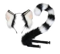 Nuiorfty Cat Ears and Tail, Furry Elastic Cat Ears Headband & Black White Tail with Adjustable Belt for Cosplay Party Halloween Costume