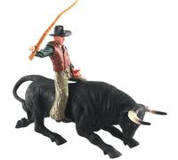 Nuiorfty Cowboy Toys, Realistic Hand Drawing Bull Riding Toys, Eco-friendly PVC Rodeo, Preschool Science Educational Bull Rider for Boys Kids, Black