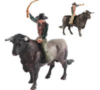 Nuiorfty Cowboy Toys, Realistic Hand Drawing Bull Riding Toys, Eco-friendly PVC Rodeo, Preschool Science Educational Bull Rider for Boys Kids, Dark Grey