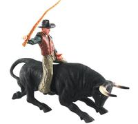 Nuiorfty Cowboy Toys, Realistic Hand Drawing Bull Riding Toys, Eco-friendly PVC Rodeo, Preschool Science Educational Bull Rider for Boys Kids, Black