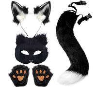 Nuiorfty Fox Costume 4Pcs/ Set White Black Cosplay Halloween Furry Costume Role-play Furry Wolf Cosplay for Adults, Kids, Men and Women Accessories