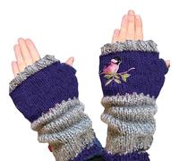 Nuiorfty Hand Embroidered Gloves Warm Patchwork Knit Fingerless Gloves Vintage Winter Fingerless Mittens Fashion Fleece for Women