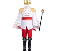 Nuiorfty Prince Costume for Boys Long Sleeve Tunic Top Prince Charming Costume Boys with Crown & Cane Full Set Outfit for for Cosplay, Dress-Up Party and Role Play