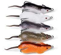 Nuiorfty Rat Fishing Lure 5Pcs Biomimetic 2.36" Mouse Lures 3D Realistic Fishing Lures with 2 Sharp Hook Floating Bait for River, Stream, Lake