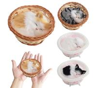 Nuiorfty Realistic Cat, 4Pcs Cute Realistic Mini Cat Toys for Kids Boys Girls, 5x2in Safe Compact Sleeping Kitten in Woven Basket for Office Desk Hand Toy