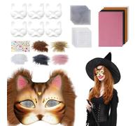 Nuiorfty Therian Mask Kit Realistic Blank Half Face Cat Mask with Felt Fabric Sheet, Plush Faux Furs & Eye Mesh Decorative Animal Costume for Masquerade, Cosplay Party, Light Brown