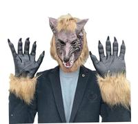 Nuiorfty Werewolf Mask Holloween Werewolf Costume Realistic Wolf Mask ＆ 1 Pair Paw Gloves Soft ＆ Skin Friendly Costume for Halloween Party Cosplay Dress Up