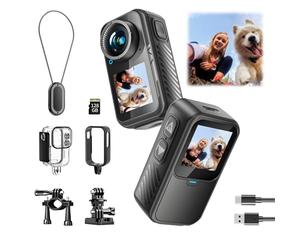 NUISK Dual Viewing Sports Camera Inch Action Camera, Can Be Worn on Chest to Take POV Photos: Waterproof Action Camera for Running, Cycling, Running, 128G