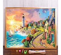 NUISX Stamped Cross Stitch Kits Landscape Cartoon House Printed Canvas,30X40Cm 11Ct Stamped Cross Stitch Kit Pattern Pre-Printed Fabric Home Decor
