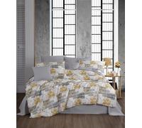 Nuit Des Rêves Double Quilt Cover Set (200 x 200 cm), 50% Cotton/50% Polyester, Grey/White/Yellow | Includes 2 Pillowcases (80 x 80 cm) | Machine Washable at 40°C, Stylish & Comfortable