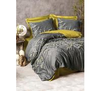 Nuit Des Rêves Luxurious Satin Double Quilt Cover Set (200 x 200 cm), Green & Anthracite, 100% Cotton, Reactive Print, 2 Pillowcases, Machine Washable, Elegant Design