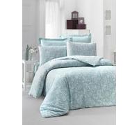 Nuit Des Rêves Luxurious Satin King Quilt Cover Set (200 x 220 cm), Mint & White, 100% Cotton, 210 Thread Count, Machine Washable, Envelope & Button Closure, 2 Pillowcases