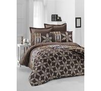 Nuit Des Rêves Luxurious Satin Single XL Quilt Cover Set, 155 x 200 cm, 100% Cotton, Machine Washable, Brown/White/Yellow, Soft & Elegant Bedding for Cosy Sleep