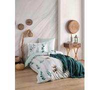 Nuit Des Rêves Luxurious Satin Single XXL Quilt Cover Set, 155 x 220 cm, 100% Cotton, 210 Thread Count, Green & White, Machine Washable at 40°C, Soft & Elegant