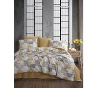 Nuit Des Rêves Premium Ranforce Double Quilt Cover Set (200 x 200 cm), 100% Cotton, Yellow/White/Grey, Includes 2 Pillowcases (80 x 80 cm), Machine Washable at 40°C
