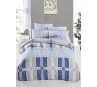Nuit Des Rêves Ranforce Single Quilt Cover Set, 135 x 200 cm, 100% Cotton, Blue & Beige, Machine Washable, 145 Thread Count, Button Closure, Stylish & Comfortable Bedding