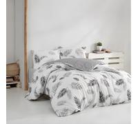 Nuit Des Rêves Ranforce Single XL Quilt Cover Set (155 x 200 cm), 100% Cotton, Grey & White, Machine Washable, 140 Thread Count, Button & Envelope Closure, Cosy & Stylish Bedding