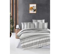Nuit Des Rêves Ranforce Single XL Quilt Cover Set, 155 x 200 cm, 100% Cotton, Grey & White, Machine Washable, 145 Thread Count, Button & Envelope Closure, Cosy & Stylish Bedding