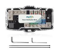 NuIth Car Audio Power Distribution Block 0/4 Gauge Input 4/8 Gauge Output, 4 Way Mini ANL Fuse Block 12V with Ground, 2 Way in 4 Way Out Fused Distribution Block with Red LED Indicator