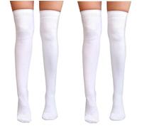 NuJake 2 Pairs Girls White Over The knee Socks Cotton Rich UK 4-5.5
