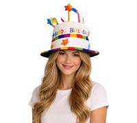 NuJake Adults Birthday Cake Hat - Multicoloured Plush Novelty Party Headwear with Candles - One Size