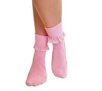 NuJake Girls Frilly Lace School Socks Cotton Rich 4-5.5 (Baby Pink)