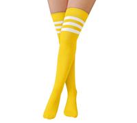 NuJake Girls Over The Knee Striped Cheerleader Referee Socks Cotton Size 4-5.5 (Yellow With White)