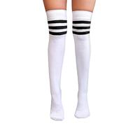 NuJake Girls Over The Knee Striped Cheerleader Socks Size 4-5.5 | Soft Cotton Rich Material, Referee, 118 & Boys or Girls Sports Theme, 3 Stripes