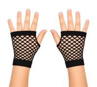 NuJake Girls Short Fishnet Fingerless Gloves 1980s Neon Disco Party Colours - Black