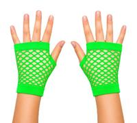 NuJake Girls Short Fishnet Fingerless Gloves 1980s Neon Disco Party Colours - Green