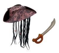 NuJake Kids Pirate Costume Hat & Blow Up Inflatable Sword Set Jack Boys & Girls Caribbean Fancy Dress Party 7-12 Years