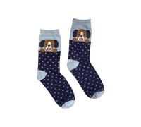 NuJake Ladies Cute Crew Length Animal Print Design Socks Girls Pair Of Socks Size 4-7 Doggy Kitty Leopard (UK, Numeric, 4, 7, Regular, Regular, Brown Dog Pink Spots)