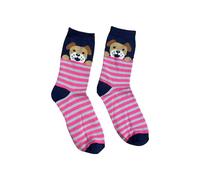 NuJake Ladies Cute Crew Length Animal Print Design Socks Girls Pair Of Socks Size 4-7 Doggy Kitty Leopard (UK, Numeric, 4, 7, Regular, Regular, Brown Dog Pink Stripes)