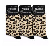 NuJake Mens Cheetah & Leopard Print Crew Socks 3-Pack - Cotton Blend Casual Animal Pattern UK 6-11