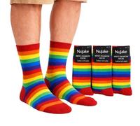 NuJake Mens MultiColoured Rainbow Striped Socks Pride Stag Party Crew Length Cotton Rich UK Adults Size 6-11, 3 Pairs