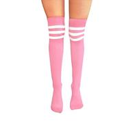 NuJake Referee Style Over The Knee Cotton Rich Socks (Baby Pink With White)