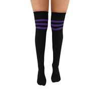 NuJake Referee Style Over The Knee Cotton Rich Socks (Black With Purple)