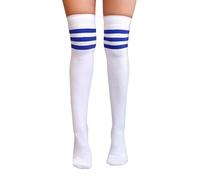 NuJake Referee Style Over The Knee Cotton Rich Socks (White With Blue)