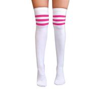 NuJake Referee Style Over The Knee Cotton Rich Socks (White With Pink)