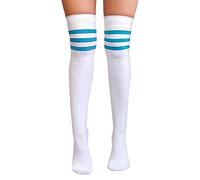 NuJake Referee Style Over The Knee Cotton Rich Socks (White WIth Turquoise)