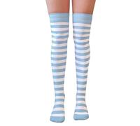 NuJake Striped Over The Knee Socks Fancy Dress Cosplay Girls UK Size 4-5.5 (Cotton Blend, Baby Blue & White)