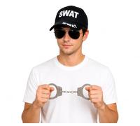 NuJake SWAT Team Fancy Dress Costume, Adults Cosplay | S.W.A.T Special Operations Officer Accessory Set, Baseball Cap, Aviator Glasses & Handcuffs
