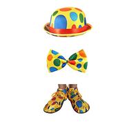 NuJake Yellow Clown Bowler Hat Bow Tie & Shoes Fancy Dress Costume