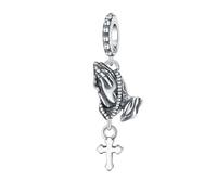 NUJIFFY 925 Sterling Silver Charms for Bracelets Cross Dangle Charm Angel Pendant Tree of Life Beads Charm Religious Jewelry Gifts for Women (Praying Hands Bead Charms)