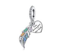 NUJIFFY Feather Charms for Bracelets 925 Sterling Silver Lucky Charms Beads Pendant Angel Feathers Heart Charm Dangle Love Wing Charm Jewelry Gift for Women (Colorful Lucky Feather Bead Charms)