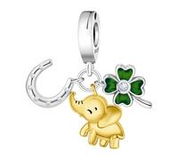 NUJIFFY Feather Charms for Bracelets 925 Sterling Silver Lucky Charms Beads Pendant Angel Feathers Heart Charm Dangle Love Wing Charm Jewelry Gift for Women (Elephant Four Leaf Horseshoe Bead Charms)