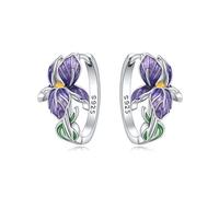 NUJIFFY Silver Earrings for Women Trendy, 925 Sterling Silver Bling Purple Flower Hoop Earring, Cute Fashion Birthday Gifts Dangle Drop Jewelry for Men Sister Lovers